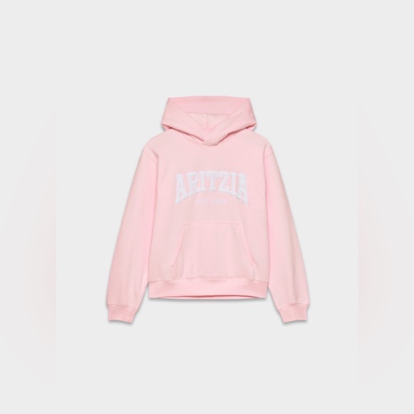 Aritzia Cozy Sweatfleece Perfect Hoodie Light Pink Embroidered Logo NWT - Picture 2 of 12